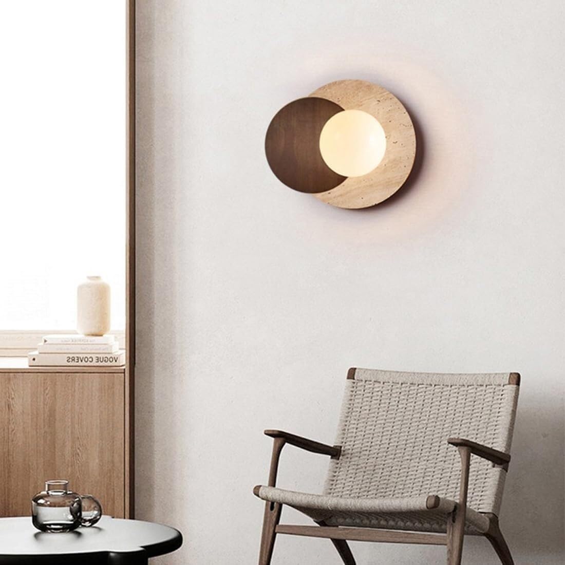 Lampada da Parete Moderna Forma Geometrica Rotonda In Marmo Beige 30 cm