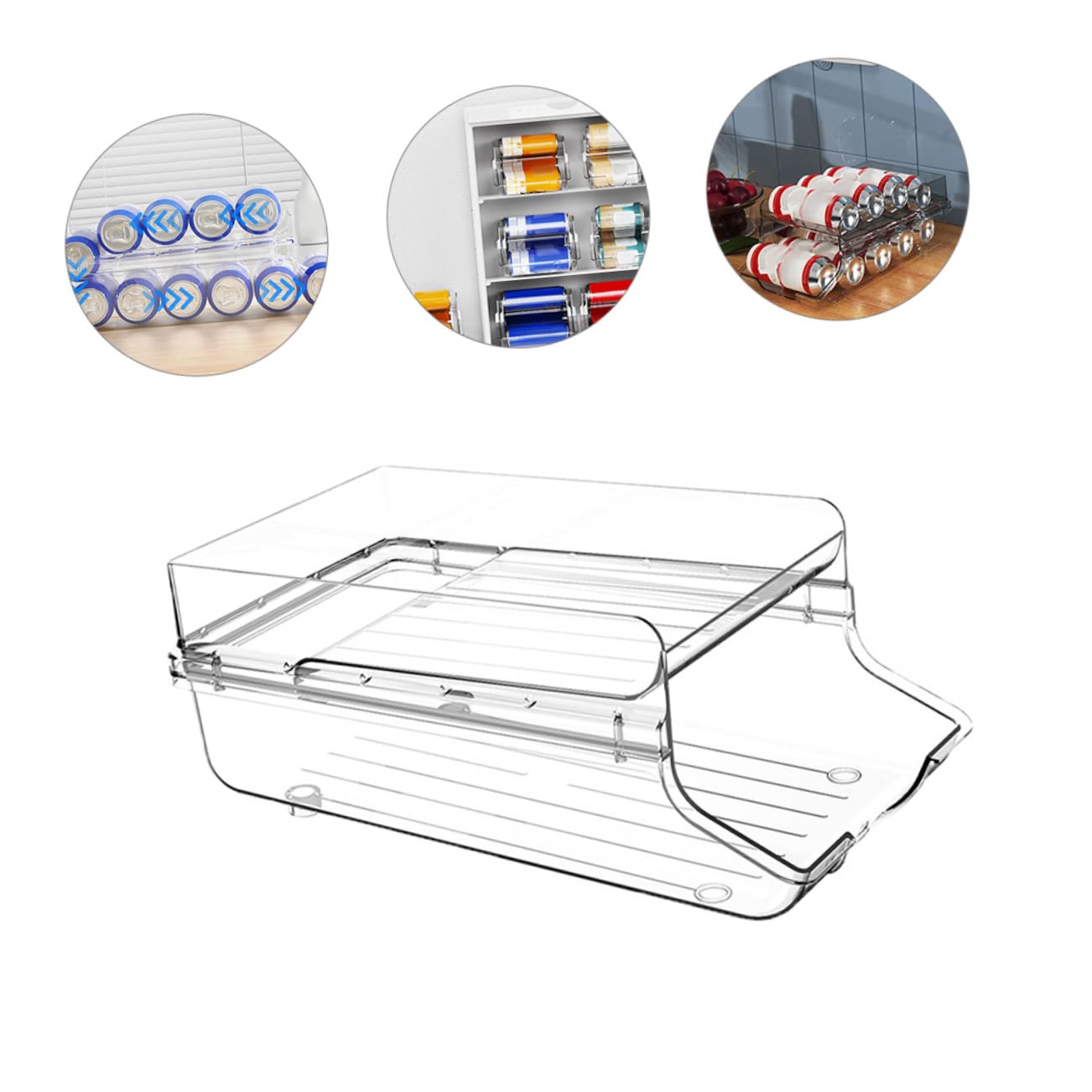 VALICLUD Dispensador de Latas para Refrigerador Doble Capa Transparente, Organizador de Bebidas Apilable de Plástico, para Cocina y Despensa, Almacenamiento de Refrescos y Cervezas, 1