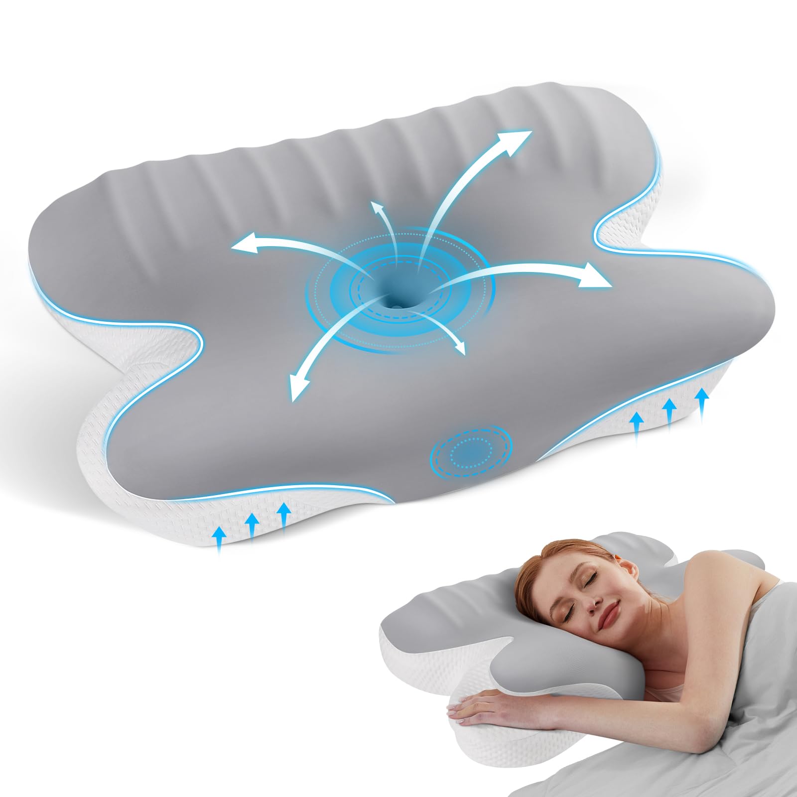 A-Pce Memory Foam Pillow,Neck Support Pillow for Side,Stomach,Back Sleeper,with Cooling Removable pillowcase,Relief neck and shoulder pain,Gray