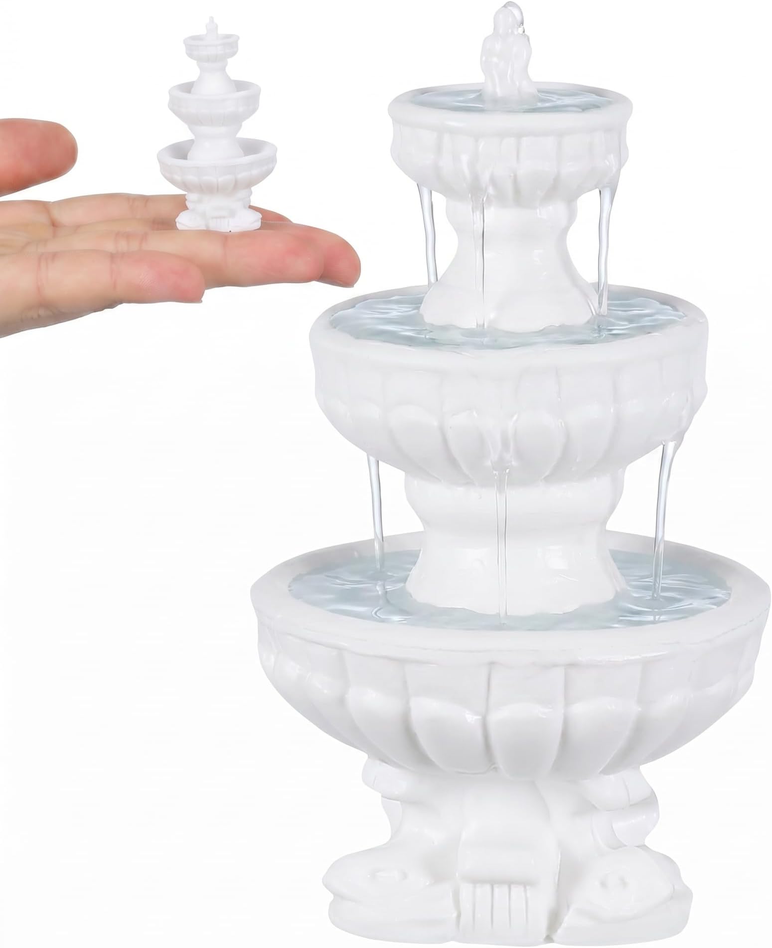 Miniature Fountain Decor Dollhouse Accessories: Mini Water Fountain White Miniature Fairy Garden Accessories Small Waterfall for Dollhouse Terrarium Bonsai Micro Landscape Tabletop Props
