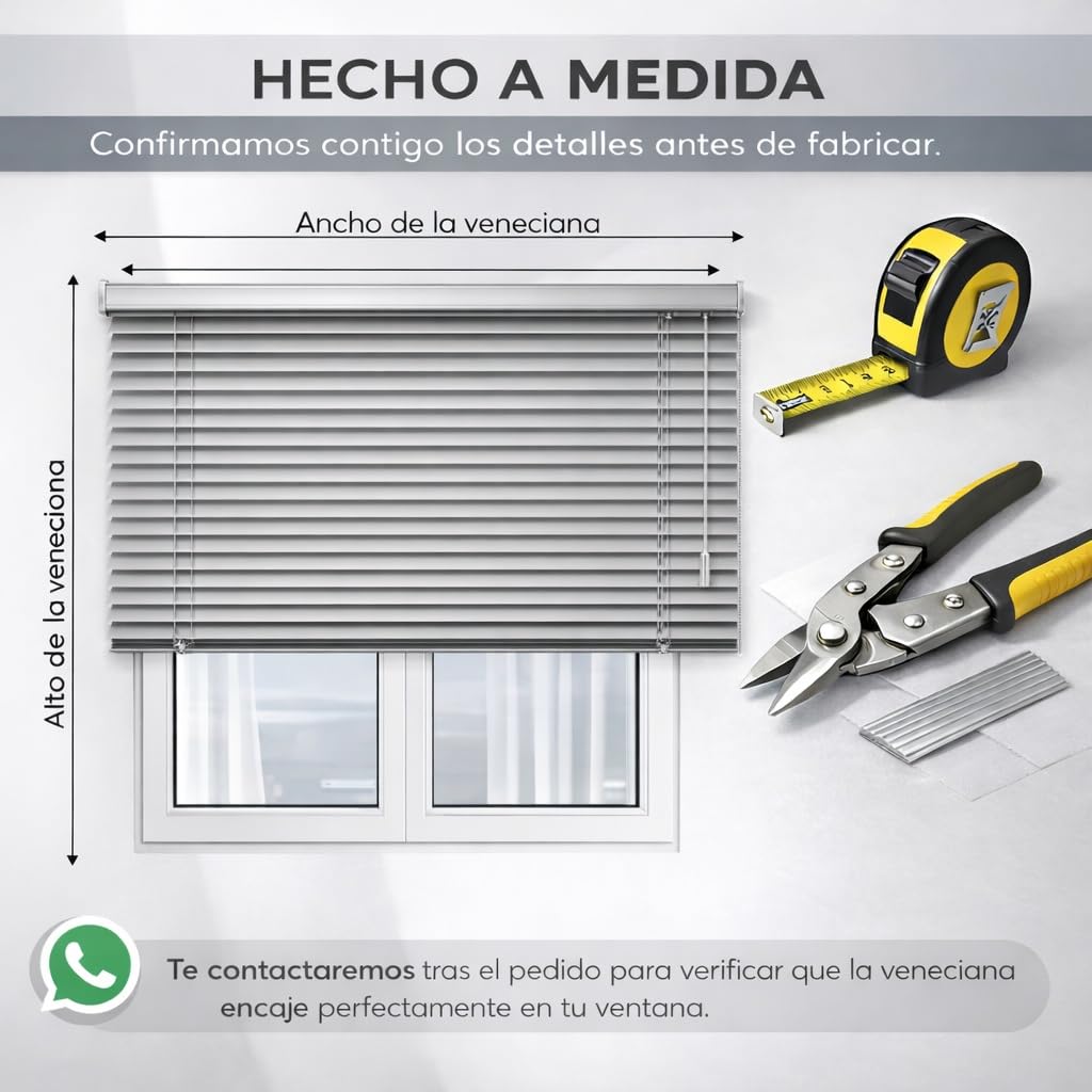 Venecianas Aluminio 25mm. Entrada de luz Regulable. Persianas Venecianas de Lamas de Aluminio de 25mm. Fáciles de Instalar. Cortinas Venecianas. Color Blanco. Medidas 120x180 cm.