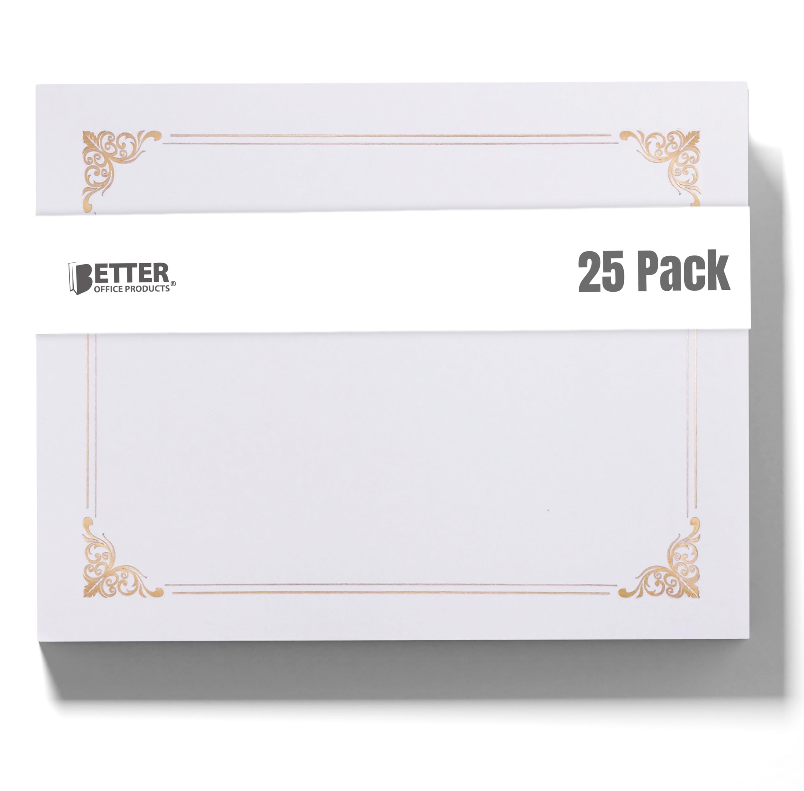 Better Office Products 25 Pack White Certificate Holders, Diploma Holders, Document Covers with Gold Foil Border, for Letter Size Paper, 25 Count, White