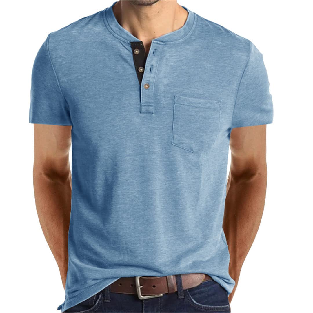 Vogrtcc Maglietta a maniche corte da uomo con scollo a O Henley Pullover con bottoni e tasche, Come da immagine1, S