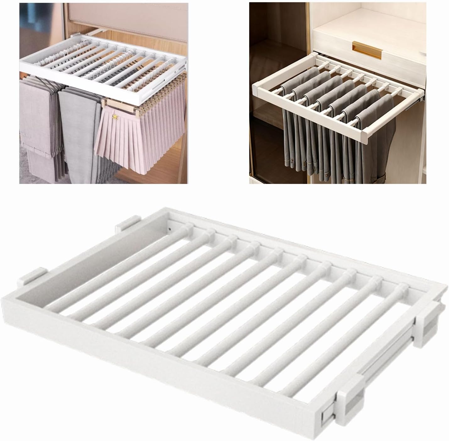 Clothes Rail Pull Out Trousers Rack, Trouser, Above Washing Machine, Adjustable Width, Multiple Sizes, 30kg(D: 49cm (19.29in),W: 61-66cm(24.01-25.98 in))