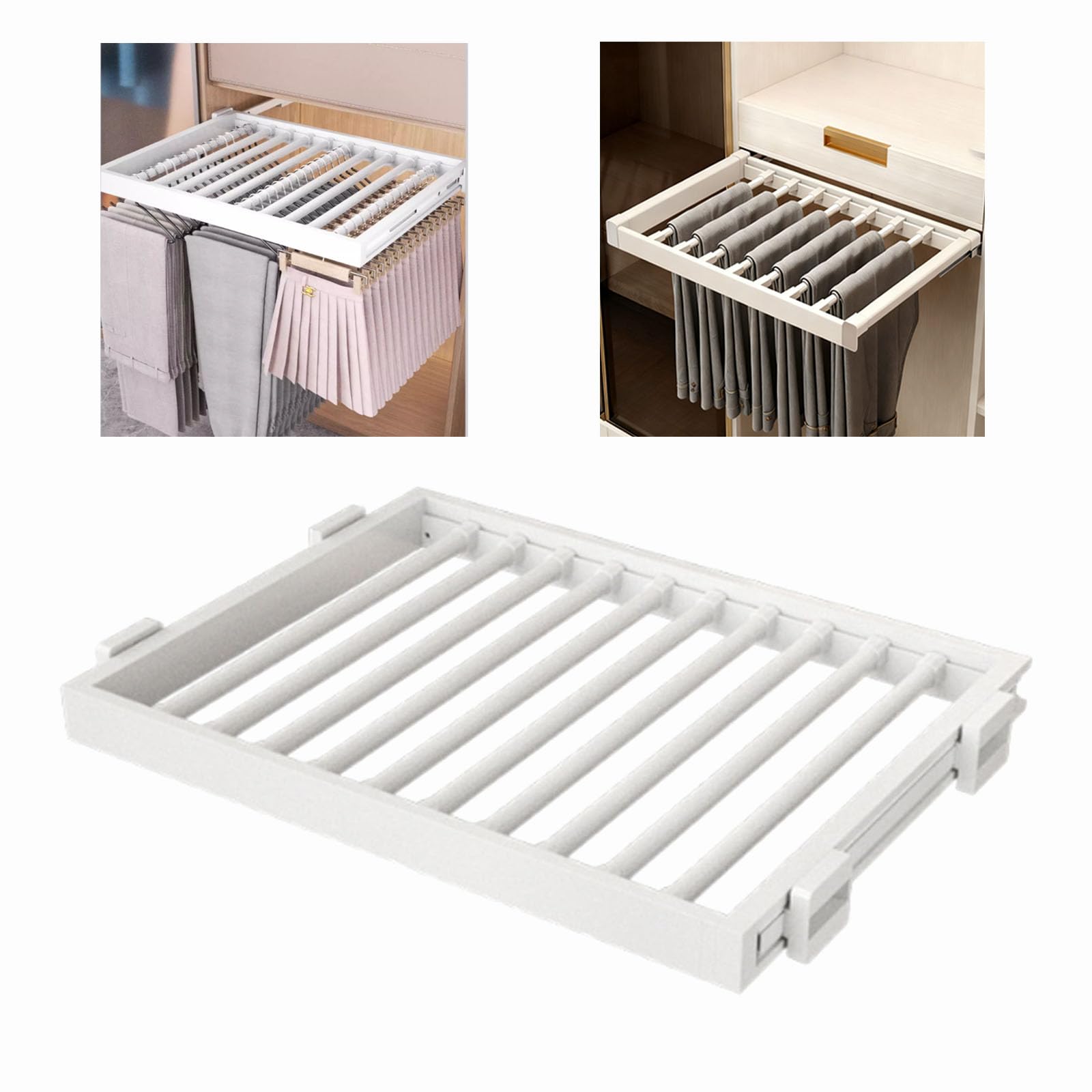 JYBNBBE Multi-Functional Aluminum Alloy Pull-Out Trousers Rack for Built-in Wardrobe Max Load 30kg Adjustable Width 61-66cm Space-Saving Drying Rack for Laundry Organization W:,D 54cm -W 71-76cm