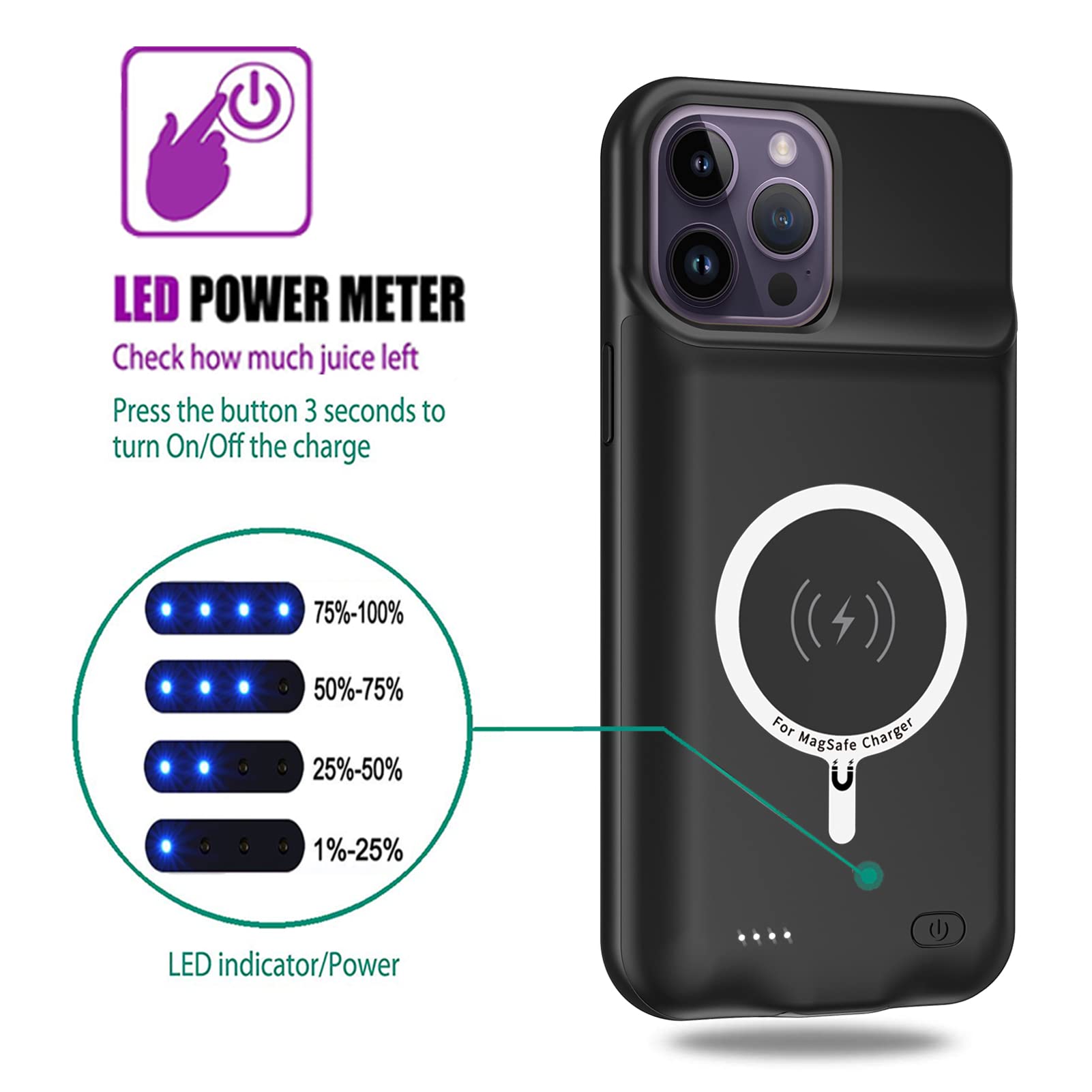 Amazon.com: Wireless Charging Case for iPhone 14 Pro Max, 10800mAh