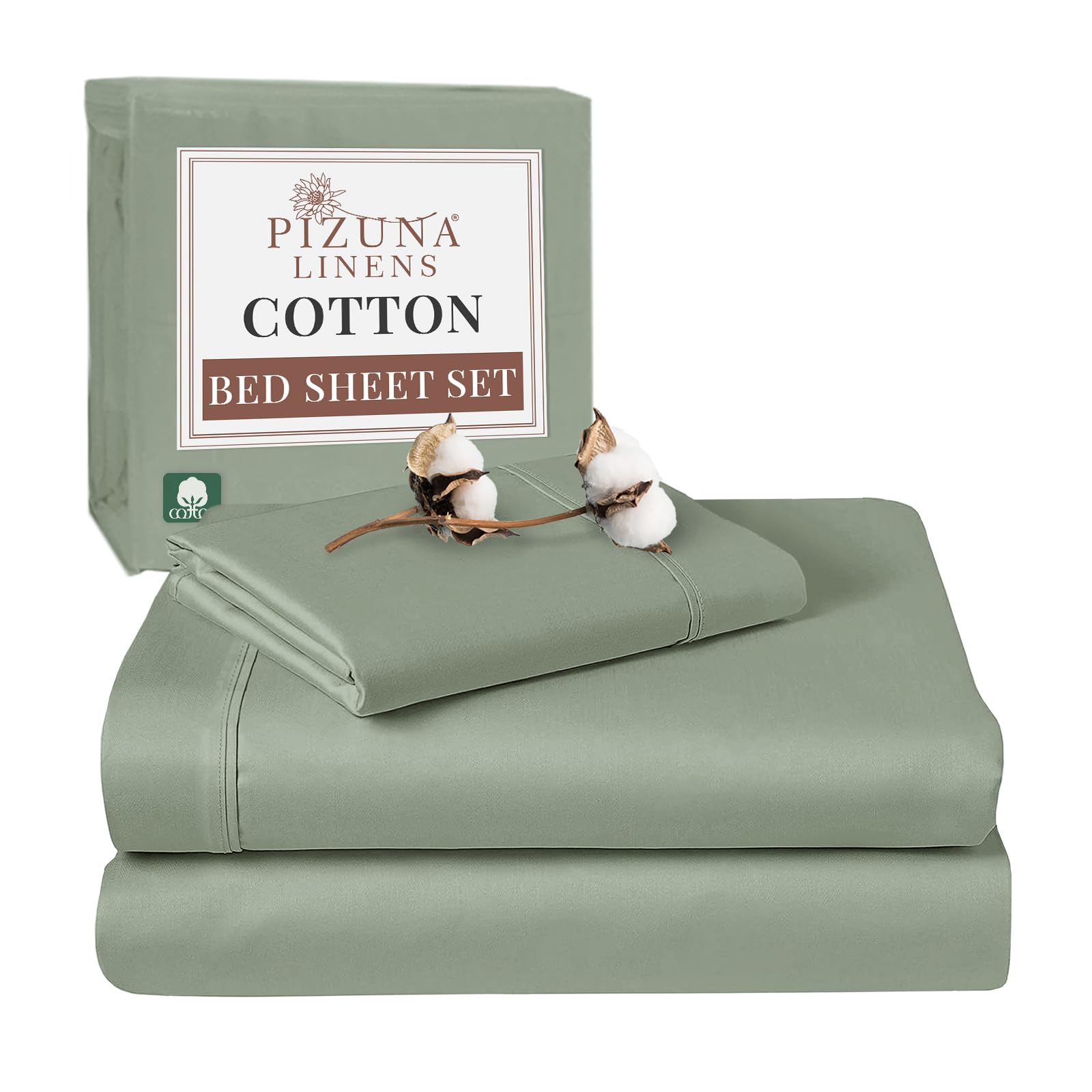 Pizuna Men's Sea Foam 100% Cotton Single Bed Sheet Set 400 Thead Count Long Staple Cotton Bedding Set 180X280 Cm, Soft Sateen 3 Pc Single Bed Sheet Set - Fitted Sheet, Flat Sheet & 1 Pillowcase