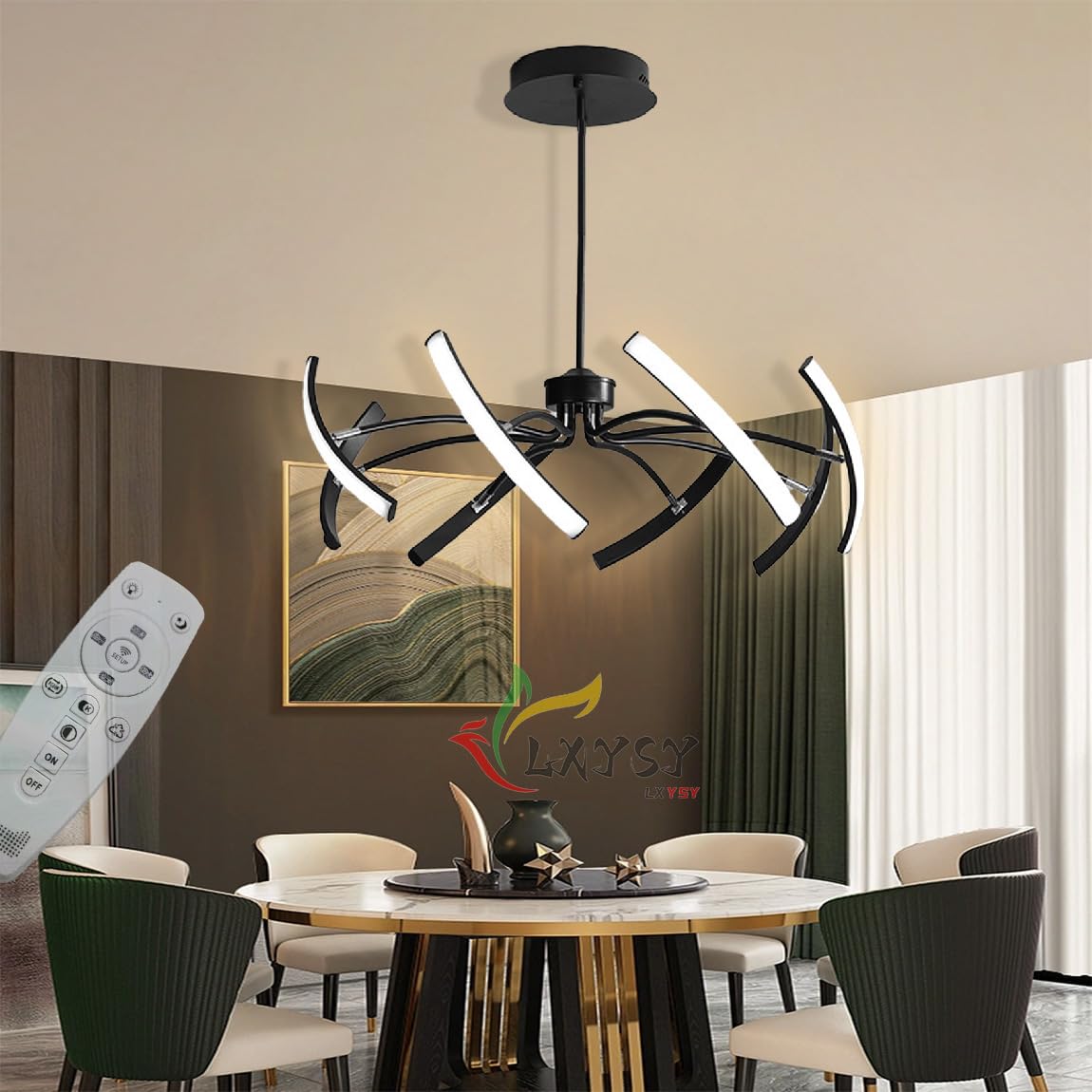 Nowoczesny żyrandol LED Lampa sufitowa LED, regulowana, do salonu, z pilotem, złoty/czarny żyrandol do jadalni, sypialni, jasnego salonu (czarny, 4+4 głowice)