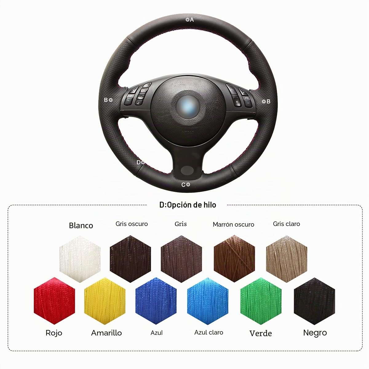 MEWANT Funda de Volante a Medida para Coser BMW M3 | E46 E39 330i 540i 525i 530i 330 Ci M3 Personalizada Hecha De Cuero Sintético Cuero De Microfibra Coser a Mano Kunstleder