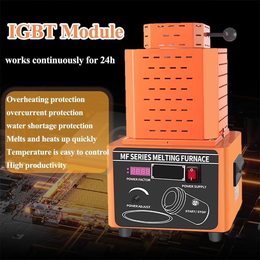 Forno Elettrico per Oro 5000W, Macchina per la Fusione Digitale dei Metalli 1600℃/2912℉, Tempo di Fusione 3-5 Minuti, Forno Fusorio per Argento, Oro, Rame, Alluminio 3kg Graphite Crucible