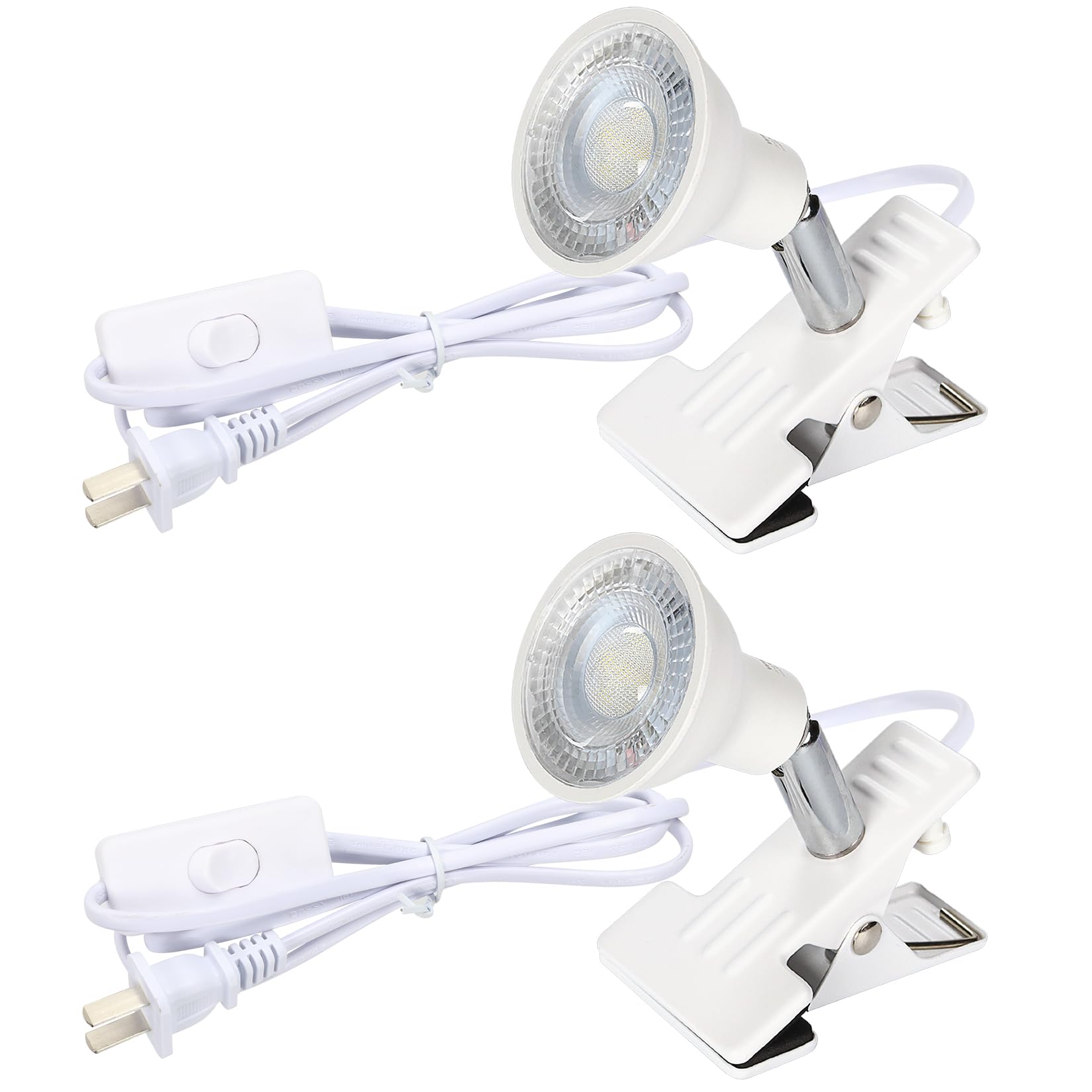 昼光色 LED クリップオンランプ 小型 6W 50W 相当 スイッチ付 ケーブル長 1.5m 看板用 黒板照明用 店舗看板用 LEDランプ 昼光色2個入 ホワイト器具
