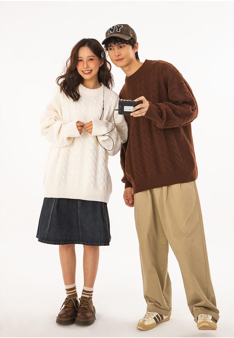 POHADON Mens Vintage Cable Knit Sweater Vintage Chunky Crewneck Long Sleeve Oversized Pullover 2026 Fall Winter Sweatshirts - Image 6