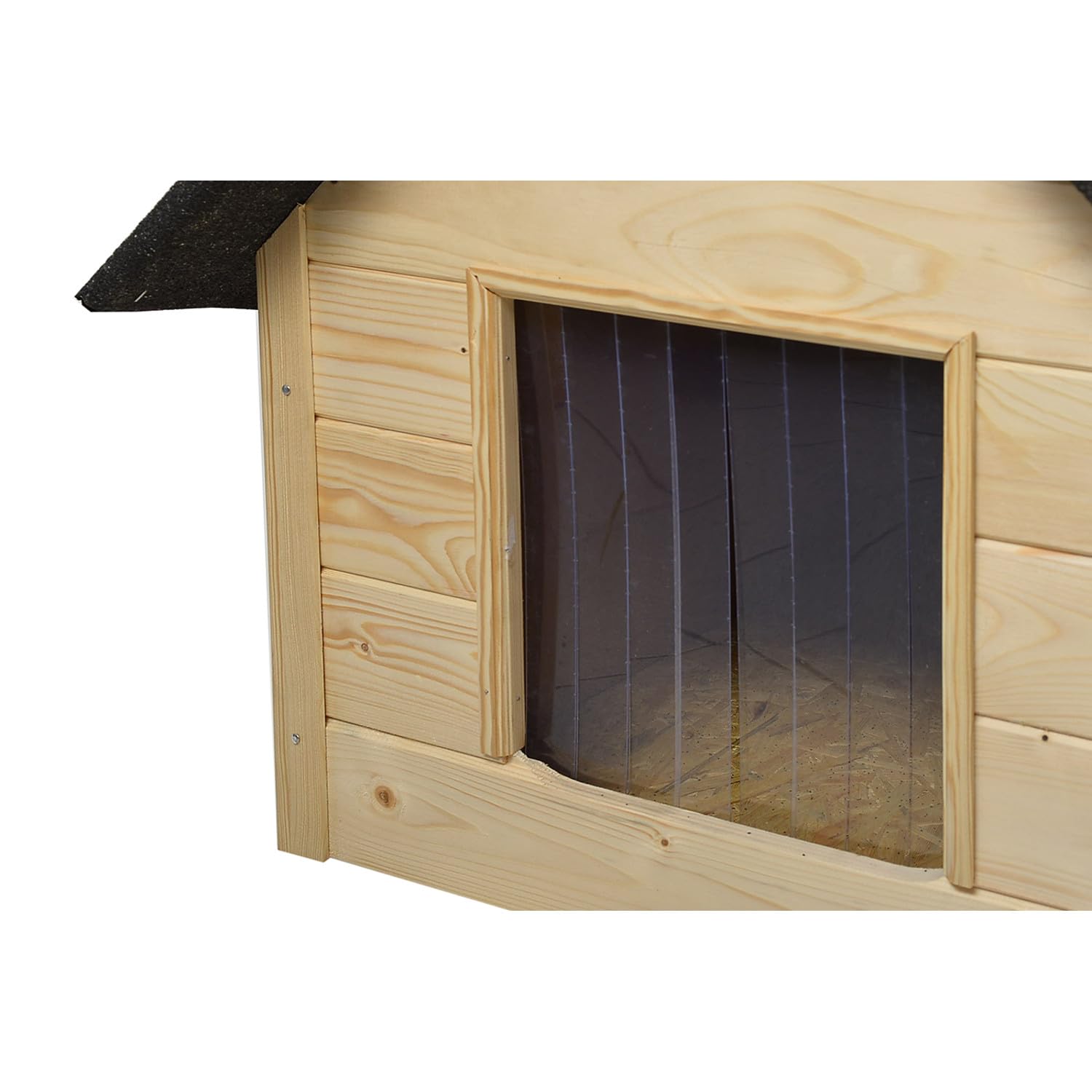XL Hundehütte aus Holz mit Isolierung | Zur Selbstmontage und Anstrich | für Hunde bis 20kg | Wetterfest mit Bitumen-Dach, mit Vorhang, imprägnierte Eiche in Weiß