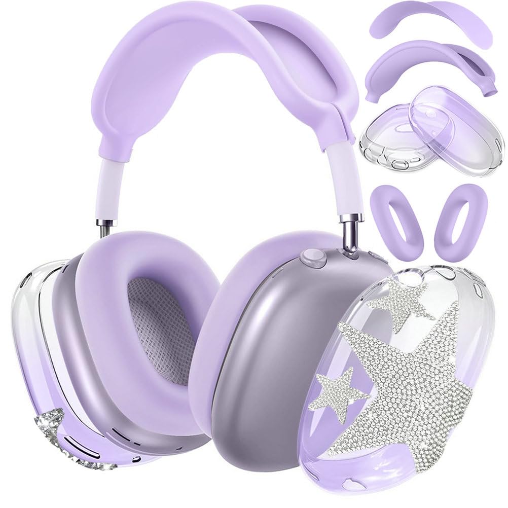 [4 in 1] Case Cover for AirPods Max(2024/2020) Ear Pad Case Cover/Headband Cover/Ear Cups Cover Bling Stars for Apple AirPods Max Headphones (Gradient