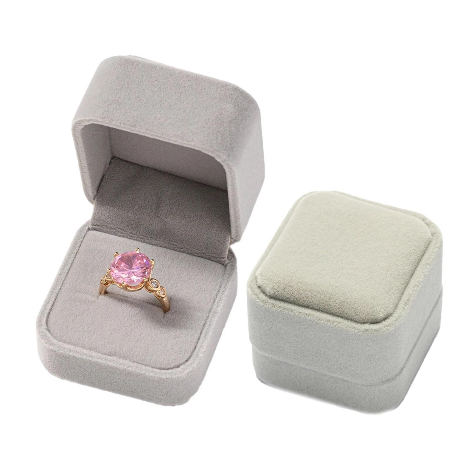 JFNKLFG Square Engagement Velvet Earring Ring Packaging Box Jewelry Organizer Valentine Day Case Display Storage for Proposal, Wedding(Gray)