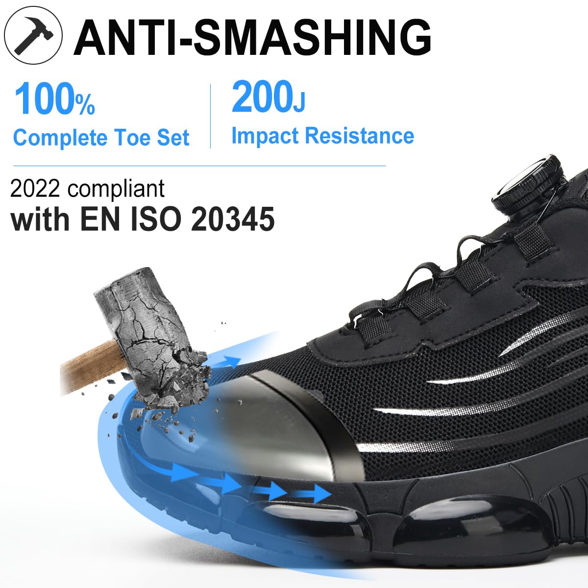 Arbeitsschuhe Sicherheitsschuhe Herren Damen Leicht Stahlkappenschuhe mit Stahlkappe Sportlich Atmungsaktiv Schnellverschluss Safety Shoes 38-46 EU