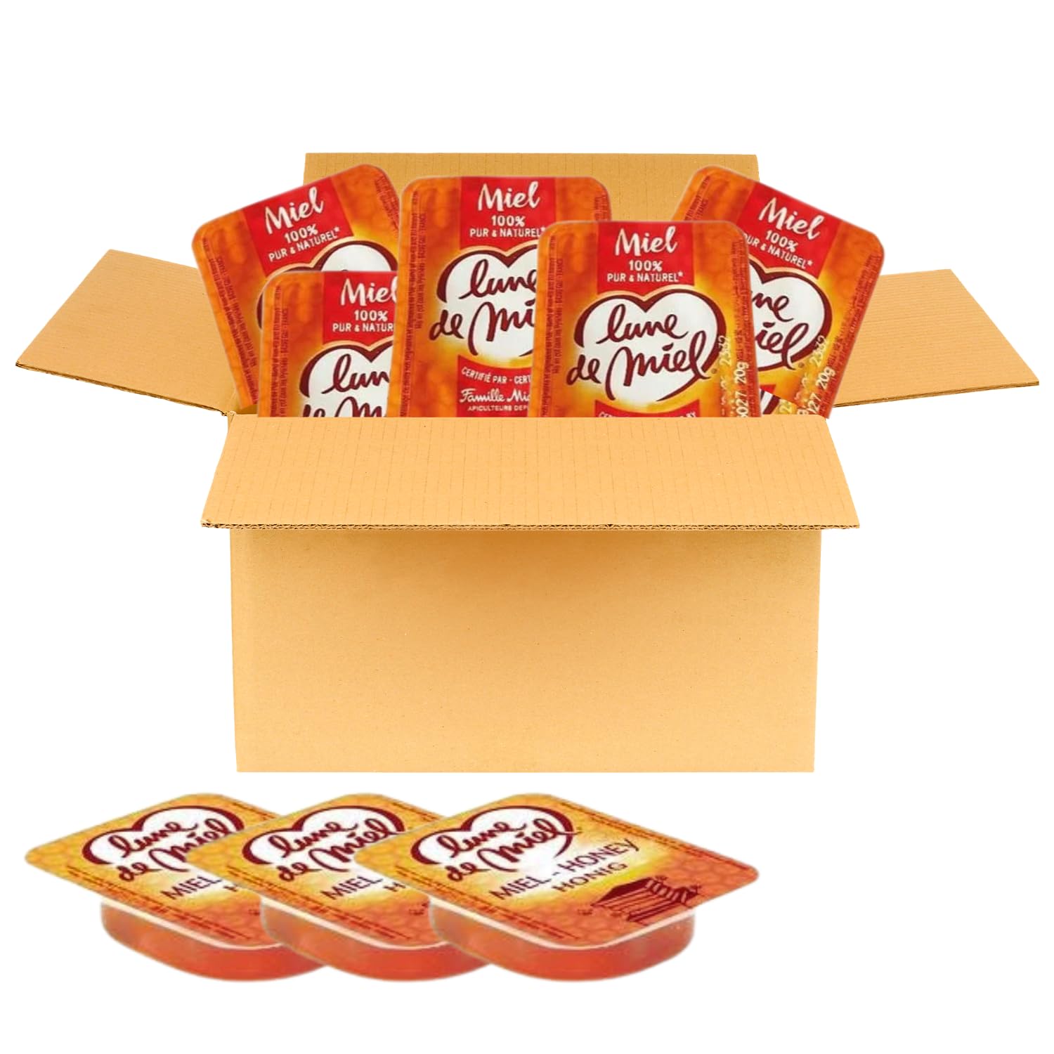 LUNE DE MIEL | 60 Barquettes de miel | Portions Individuelles de 20 grammes