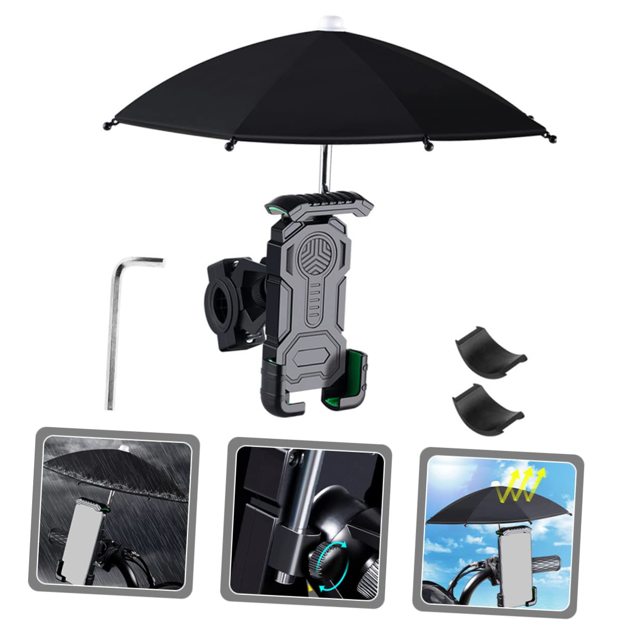 Gatuida 2sets Porta Cellulare Con Ombrello Per Bici Supporto Per Smartphone e Sole Facile Da Installare Per Mountain Bike e Bici Elettriche