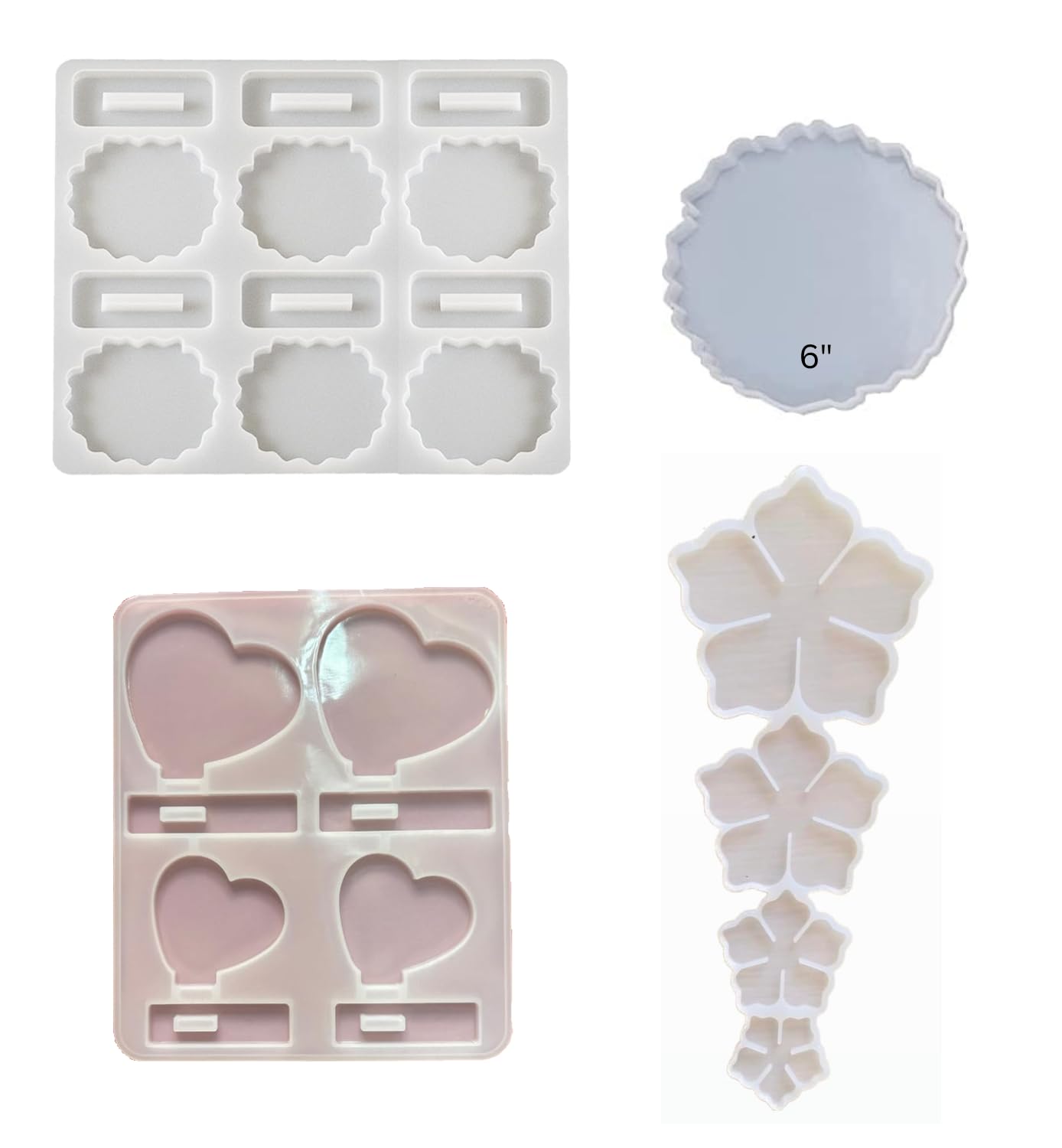 6 Cavity Silicone Resin Frame Mold with Stand and Heart shape resin with stand , flower mould for decoration with 6 ince round for DIY Craft, Decoration, Office Table Decor, Reusable Casting Mold(Pack of 4)-image-36