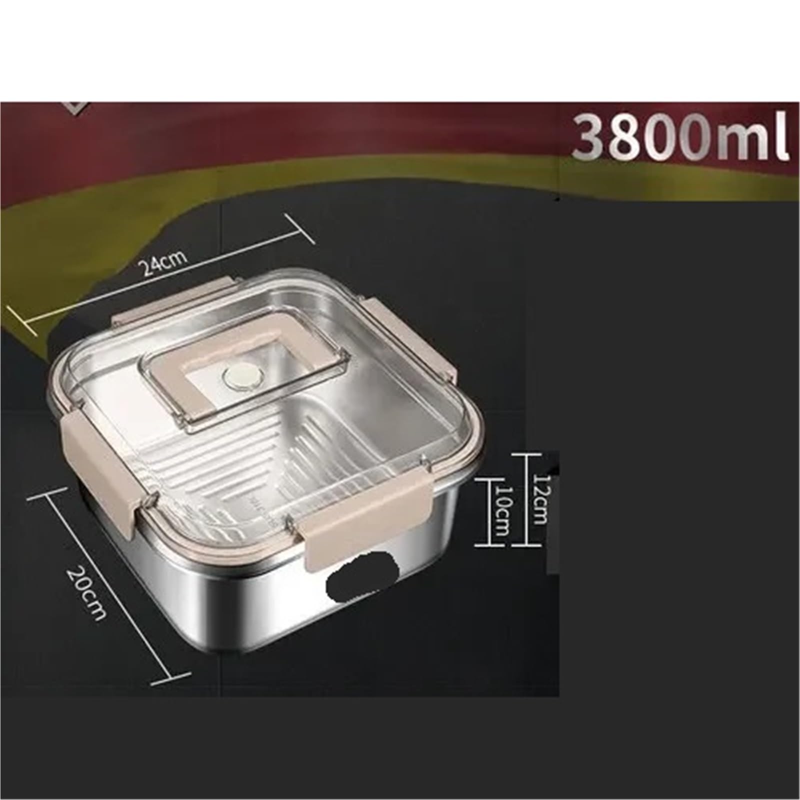 Recipiente de alimentos de acero inoxidable Fiambrera de acero inoxidable for conservar la frescura en el refrigerador, sellada, ideal for guardar frutas, pícnics y comida for llevar(3800ml)