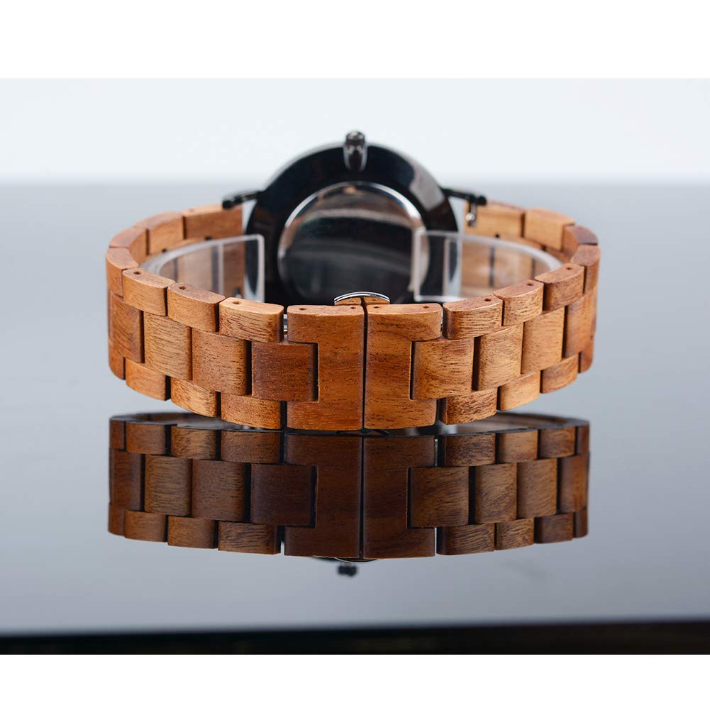 BEWELL, orologio da polso in legno per uomo/donna, sottile, analogico, al quarzo, minimalista, W163A Men-Brown