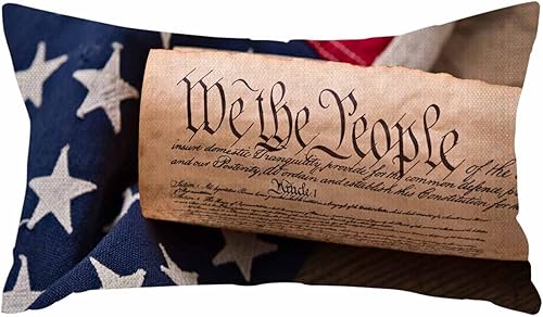 IBILIU Fundas de almohada con diseño de la Constitución Americana de los Estados Unidos enrolladas en pergamino en la bandera estadounidense vintage