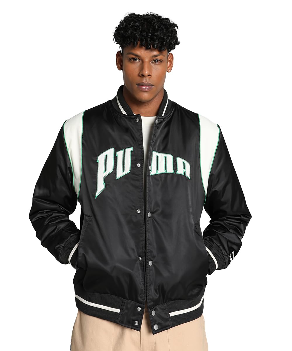 PUMA Team Varsity męska kurtka college czarno-biało-zielona