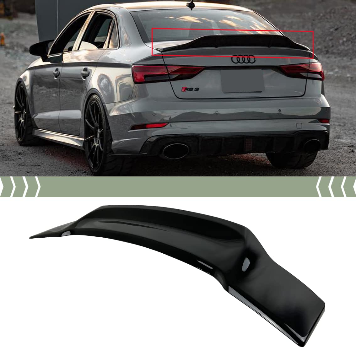 FITS 2014-2020 Audi A3 S3 RS3 Glossy Black HIGHKICK Duckbill Rear Trunk Spoiler