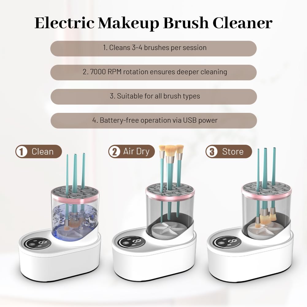 Limpiador de brochas de maquillaje eléctrico, multifunción, limpiador de brochas de maquillaje, todo en uno, herramienta de limpieza en polvo, secador de aire