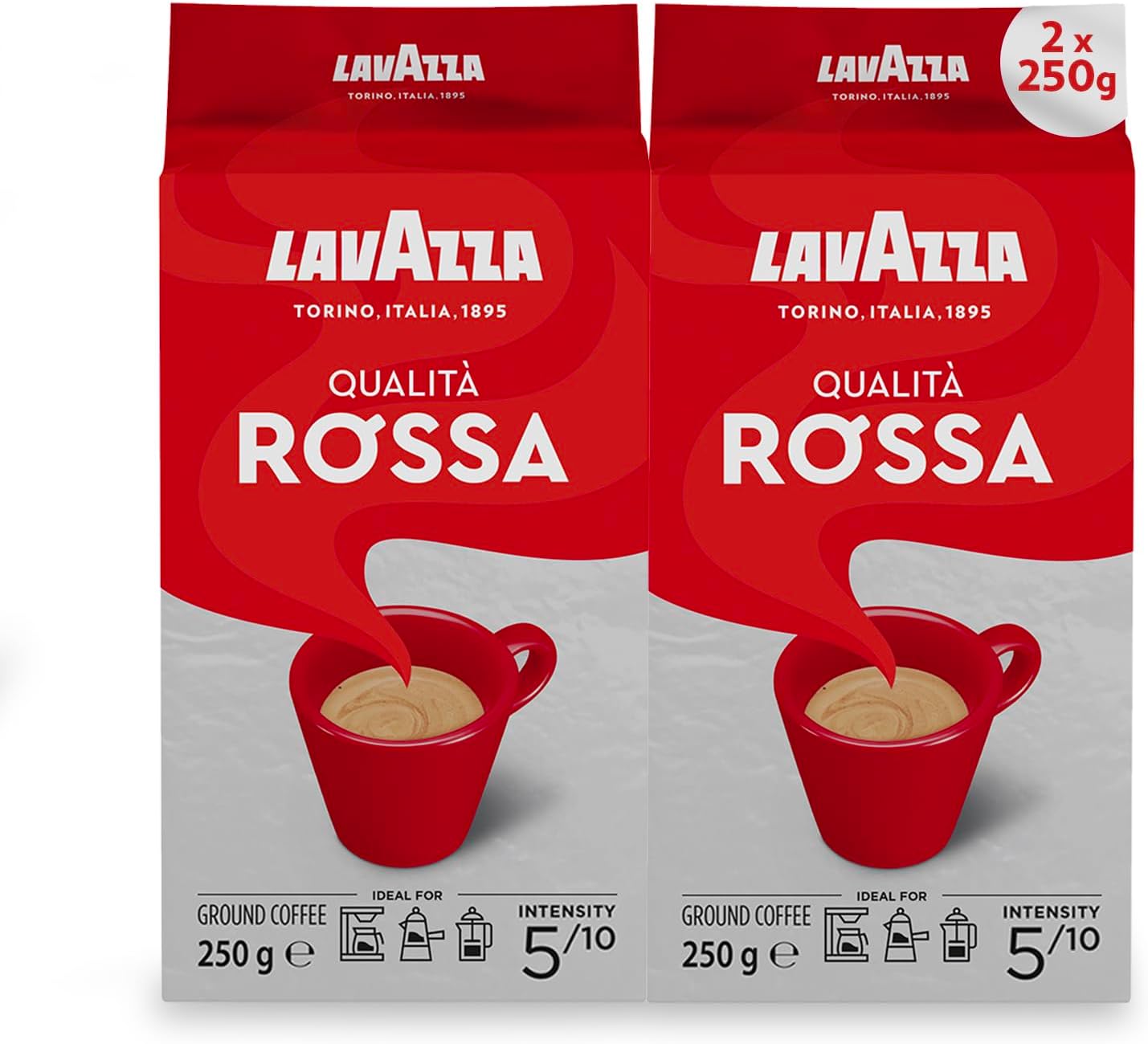 Qualità Rossa Ground Coffee, Medium Roast, 250 g Each, 2-Pack