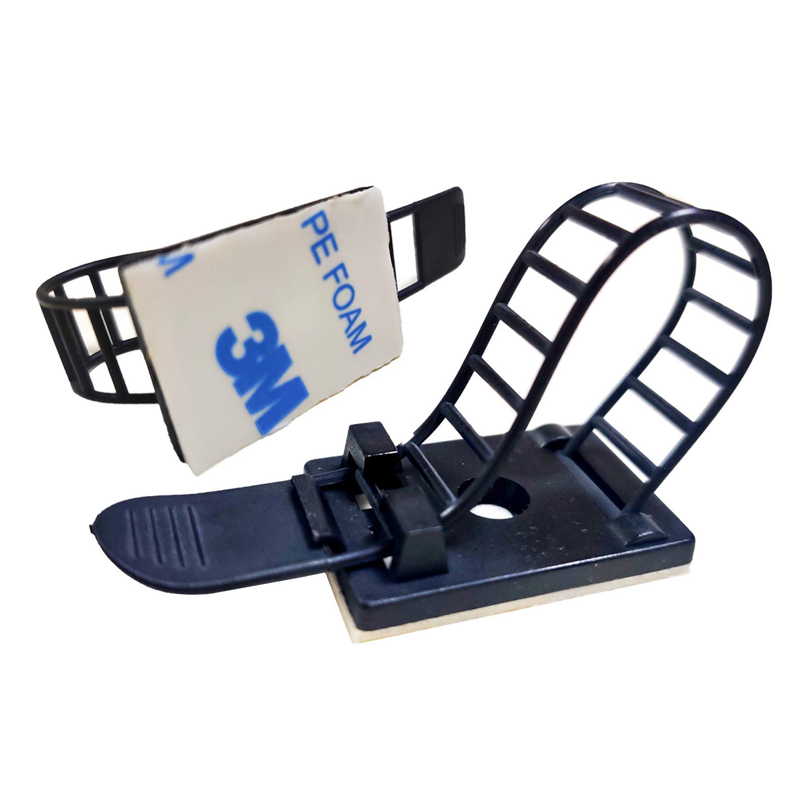 ezitown50 Pieces Adjustable Adhesive Nylon Cord Clips with 15 Adjustable Holes for Cable Management in Releasable Poly Bag