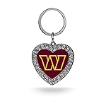 Rico Industries NFL Washington Commanders Bling Heart Key Chain Rhinestone Heart Keychain,3.5x1.5