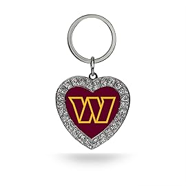 Rico Industries NFL Washington Commanders Bling Heart Key Chain Rhinestone Heart Keychain,3.5x1.5