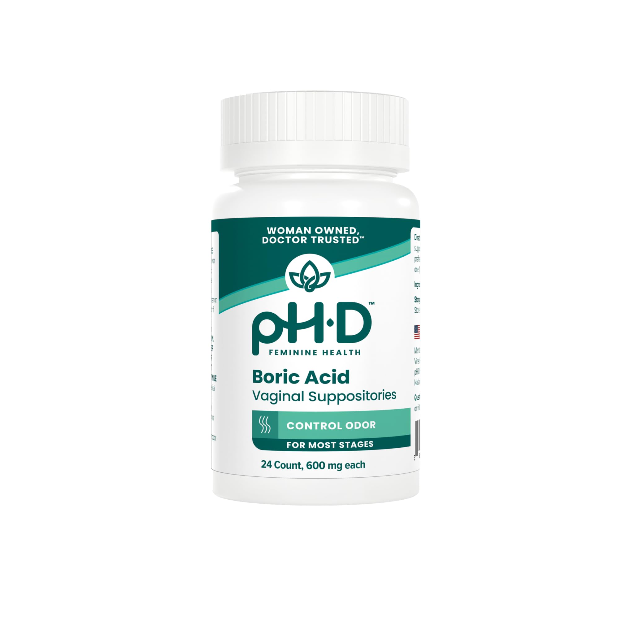 pH-D Feminine Health Boric Acid Suppositories, 600 mg, 24 Count