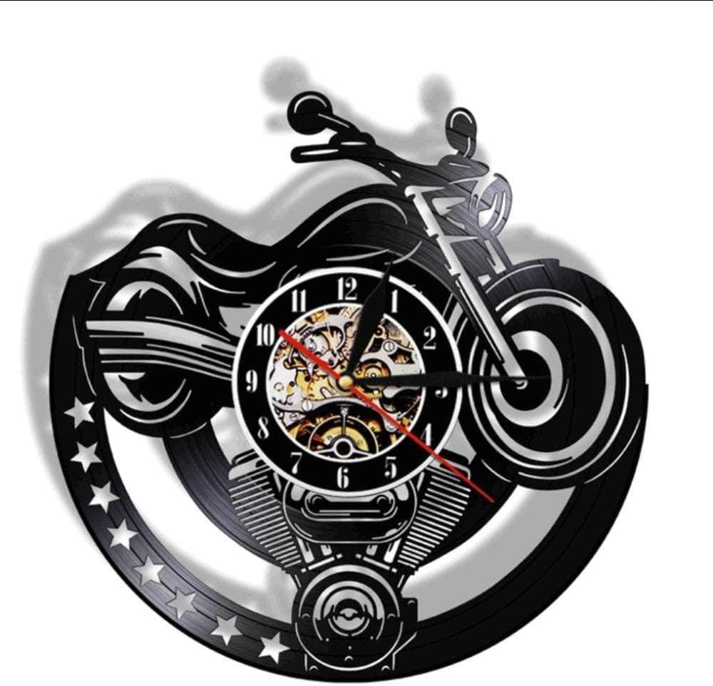 TIANZly Reloj de Pared de Registro Reloj de Pared de Vinilo Reloj de Vinilo para Motocicleta de Garaje Motorista Hombre Reloj de Taller de Cueva Wandklok con luz de Fondo