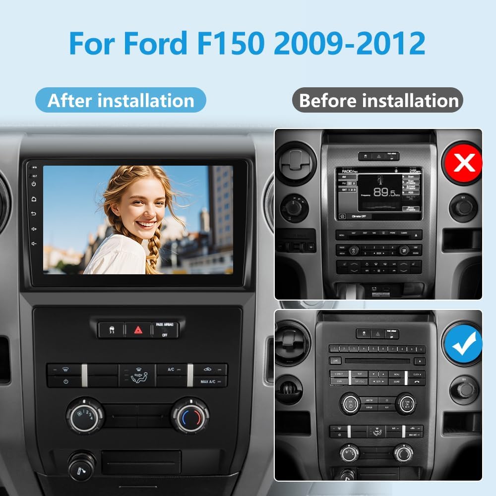 Junsun 5G WiFi Car Radio Stereo for Ford F150 2009-2012,Wireless CarPlay/Android Auto,9" HD IPS Touch Display Support GPS DSP RDS,Upgrade Bluetooth 5.0 AM/FM with Backup Camera 2GB RAM 32GB ROM