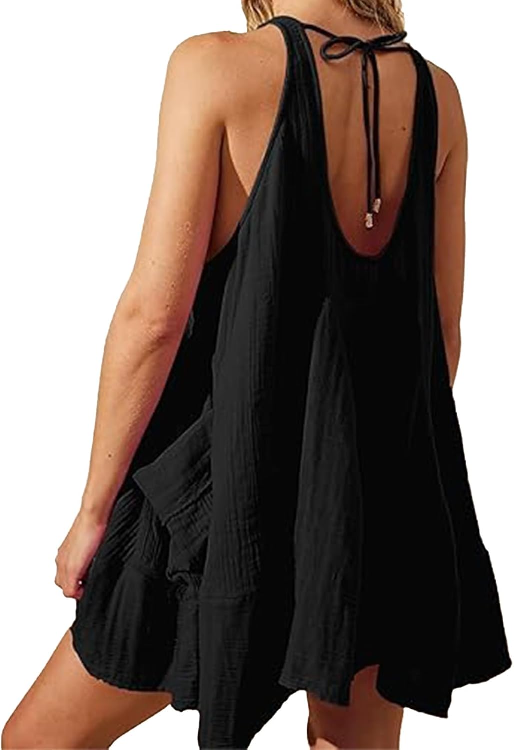 Women Casual Dresses Sleeveless Crew Neck Backless Tunic Mini Dress Loose Flowy Tank Sundress with Pockets - Image 5