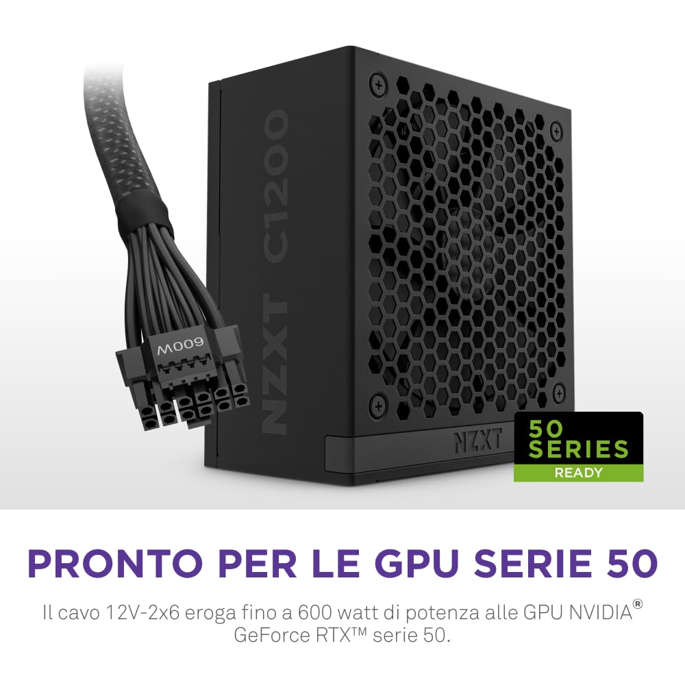 NZXT C1200 Gold ATX 3.1 - Alimentatore per PC da gaming completamente modulare a rumorosità ridotta - 1200 watt - 80 PLUS Gold - Connettore 12V-2x6 - Condensatori 100% giapponesi - Nero