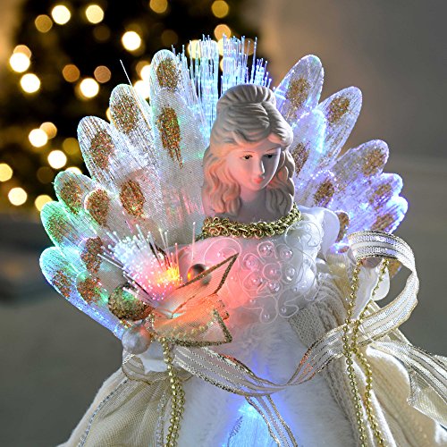 Werchristmas Fibre Optic Christmas Tree Topper Angel, 30 Cm - Cream/Gold #TOP2