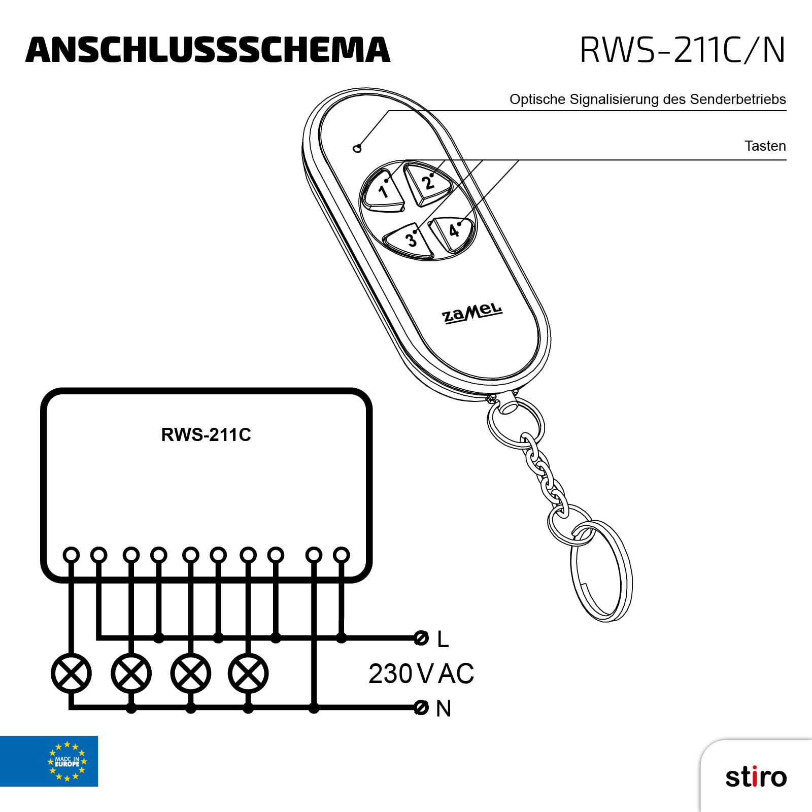 ETERO Funkschalter Set mit Sender, 4-Kanal, RWS-211C/N