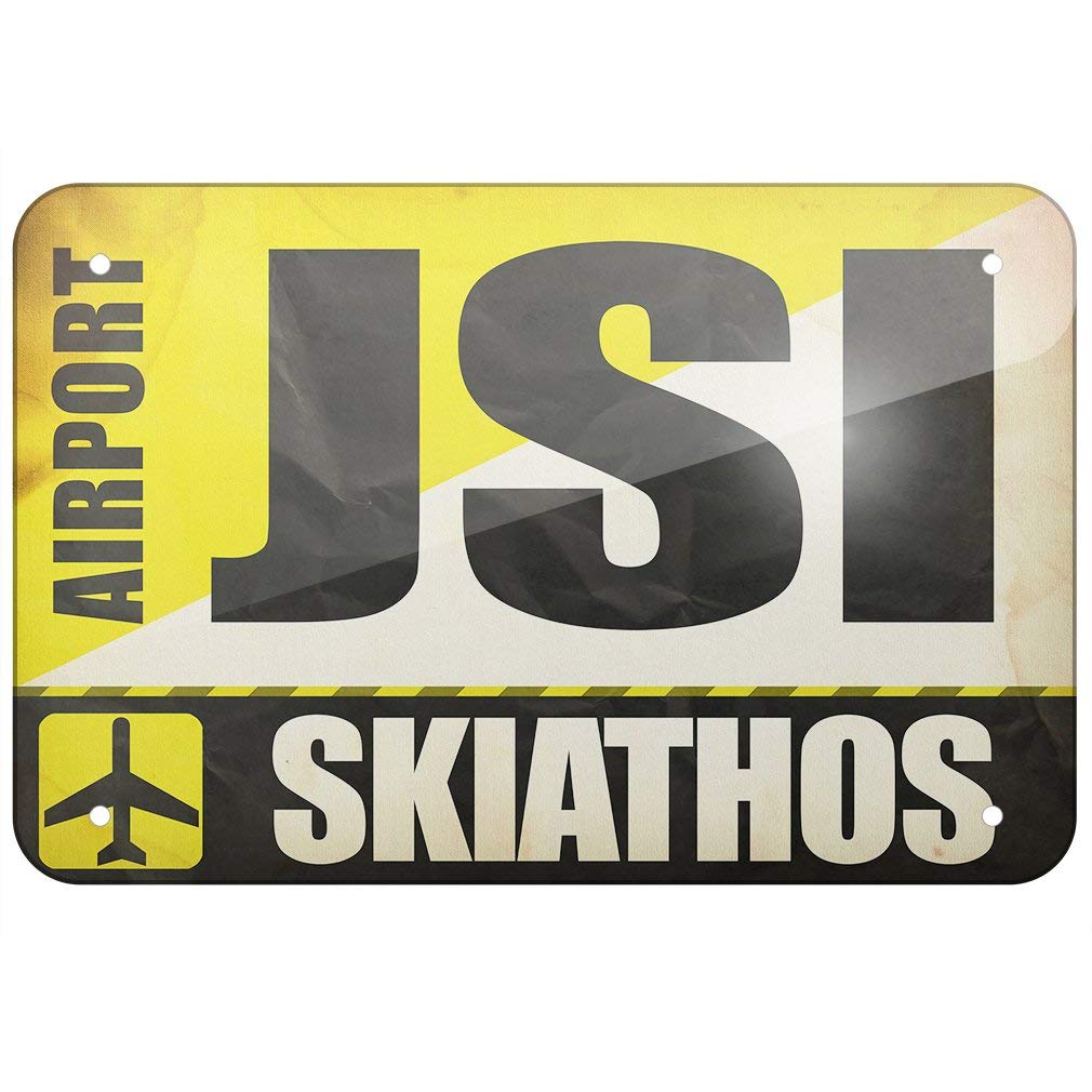 Biopracess Metal Sign Airportcode JSI Skiathos metal tin sign 8x12 inches