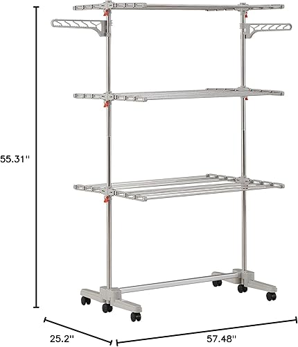 Miniatura 7 de Escurridor plegable con ruedas – 48 varillas de secado, resistente, móvil, perfecto para ropa, edredón, calcetines, ropa de cama, sábanas, 6 alas