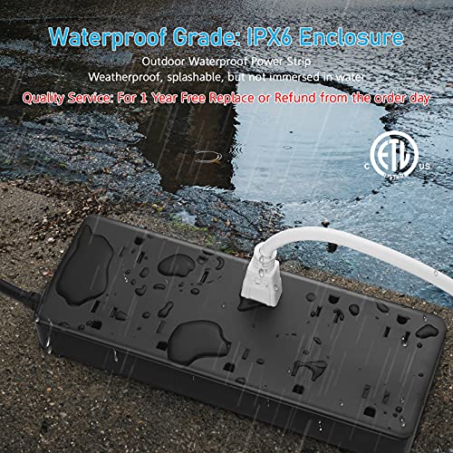Cccei 10 Outlets Outdoor Power Strip Weatherproof, 1700J Surge Protector Waterproof Multiple Outlet Exterior Power Strip, Mountable 6 Ft 15Amp Outside Extension Outlet With Flat Plug. (6Ft, Black) #TOP1