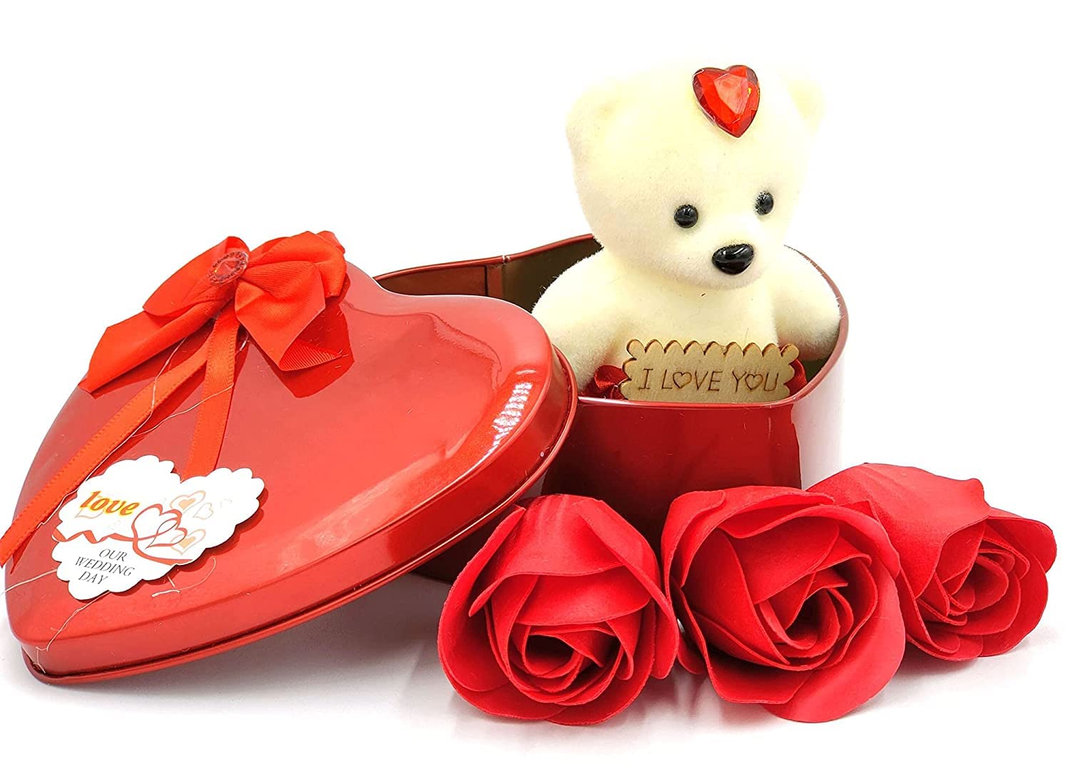 Combo of Heart Shaped Box with Teddy and Roses Gift Set with Box Gift Romantic Gift/Valentine Gift (Red)-image-43