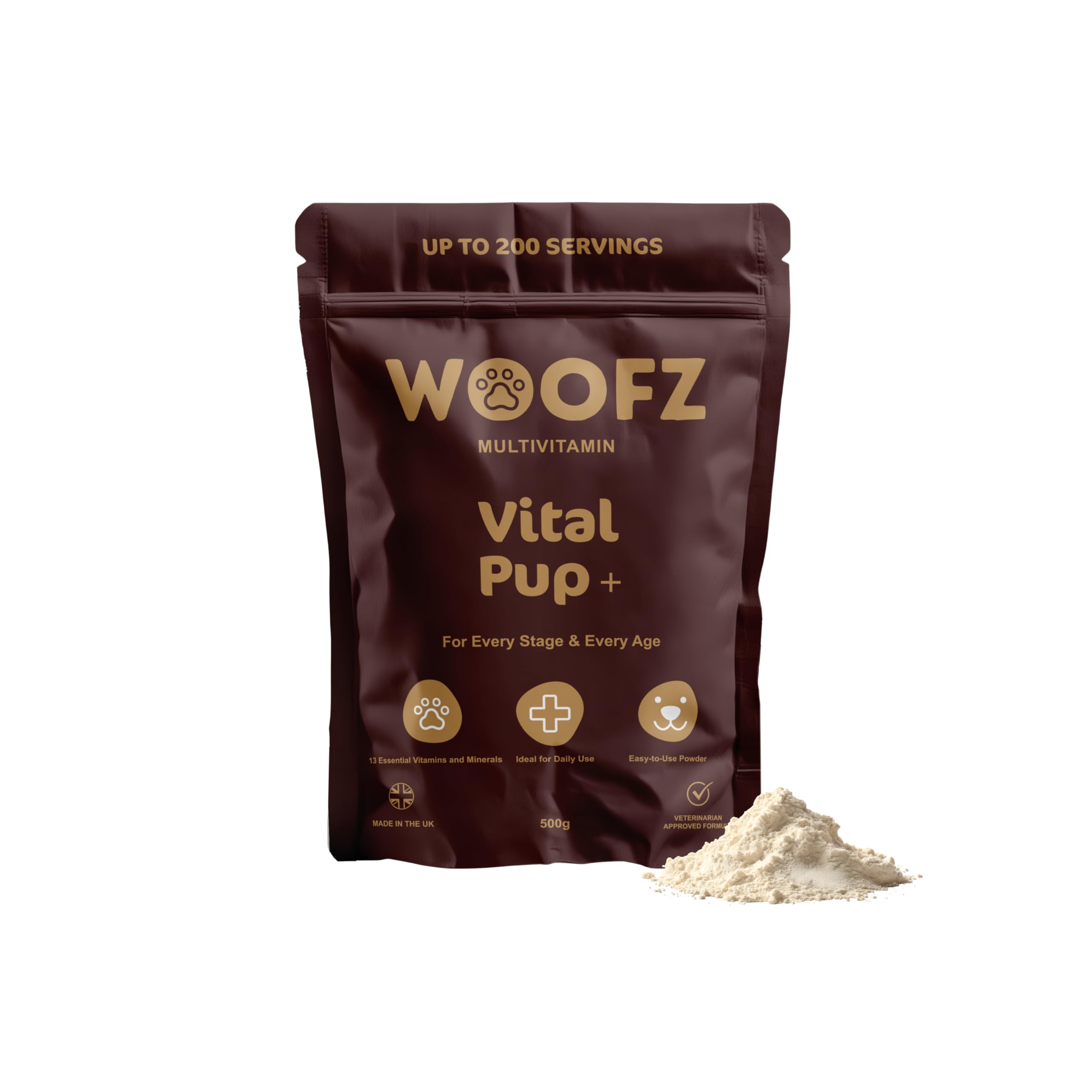 WOOFZ Vital Pup + Dog Multivitamin Powder, 13 Essential Vitamins & Minerals, Daily Wellness Formula, 500g, up to 200 Servings