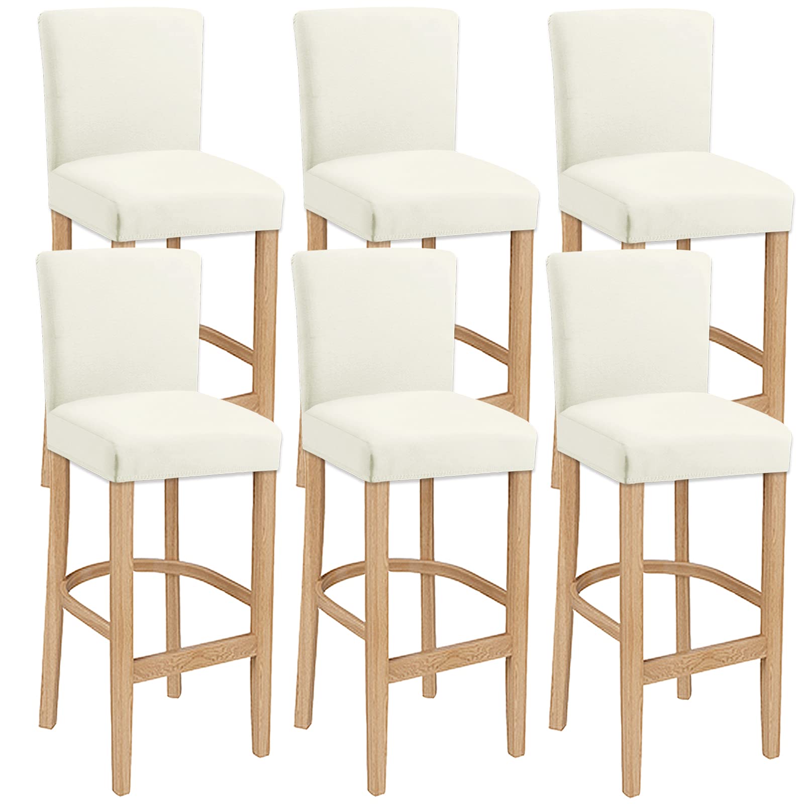 LANSHENG Bar Stool Covers, Stretch Washable Extendable and Removable Chair Slipcover for Short Swivel Dining Chair Back Chair Bar Stool Chair (Ivory, 6 Pcs) โ image 1