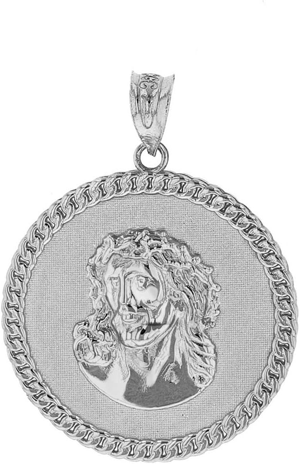 Claddagh Gold Religious Jewelry Sterling Silver Cuban Link Framed Jesus Face Medallion Pendant