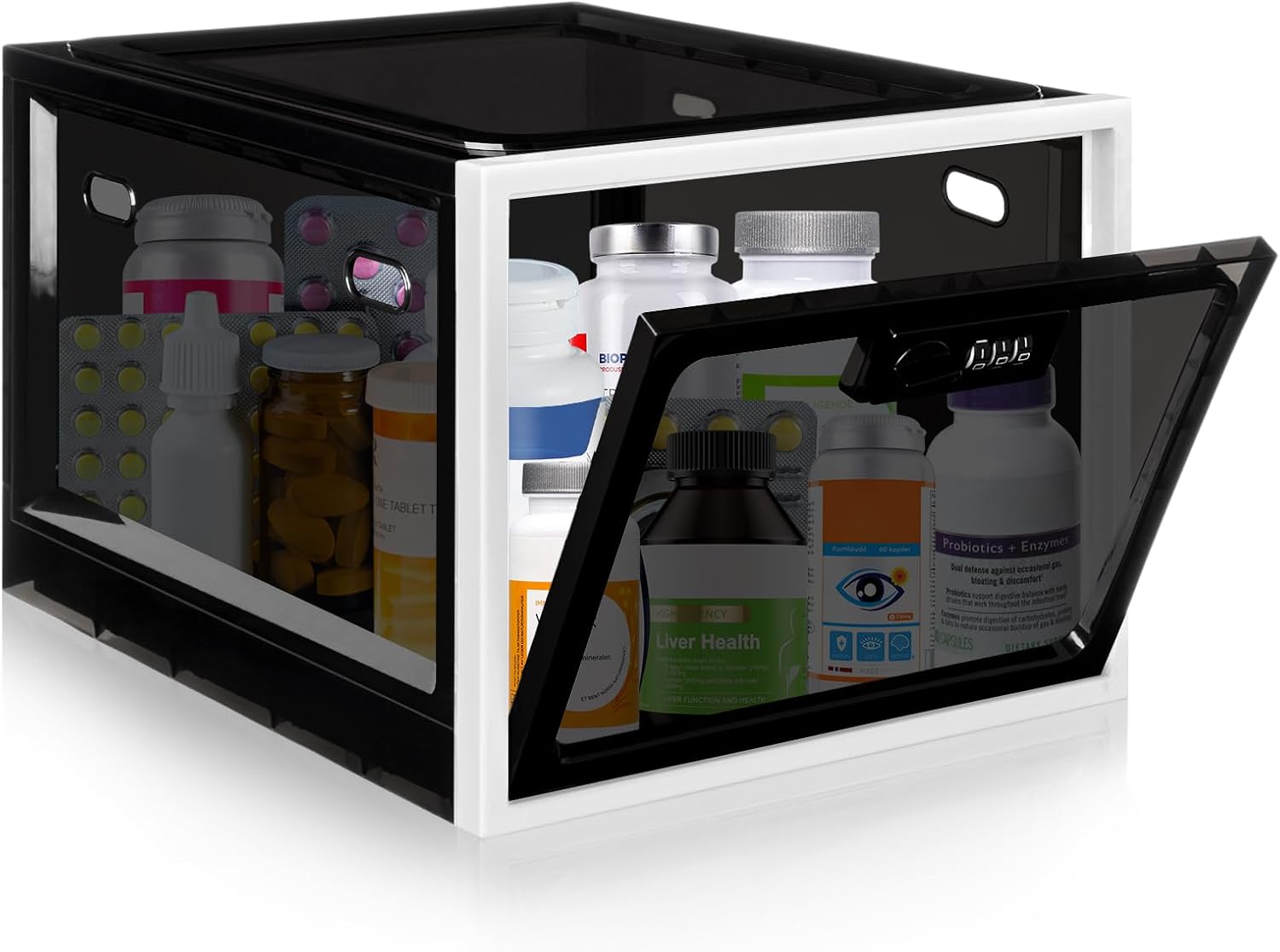 Medicine Lock Box for Safe Medication, Premium Material Lockable Storage Box Locking Organizer Bin with Combination Code for Fridge Food/Snacks/Phone/Tablet Jail/Home/Office Storage Lockers