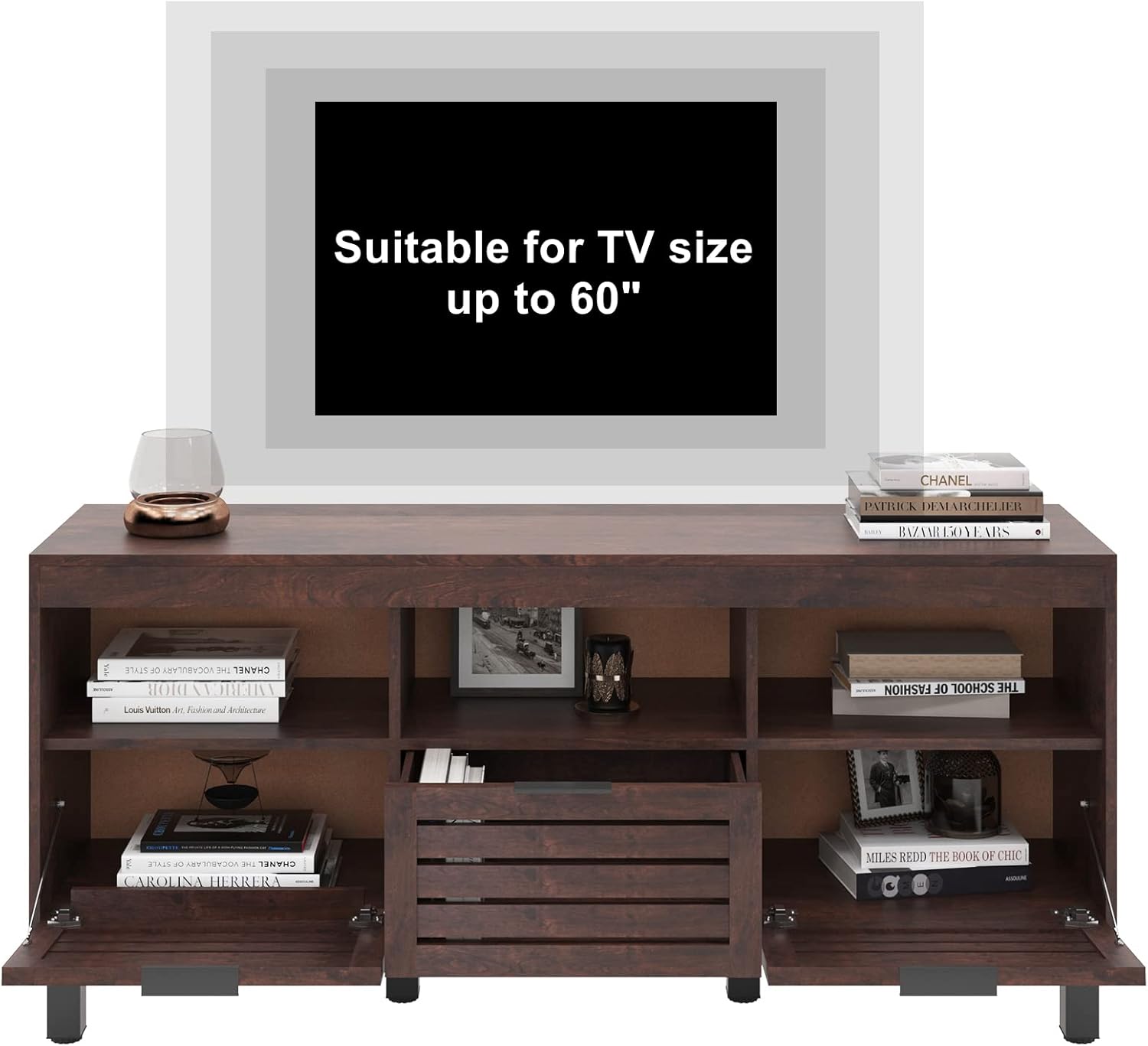 soges Modern TV Stand with an overlay indicating suitability for TVs up to 60 inches.
