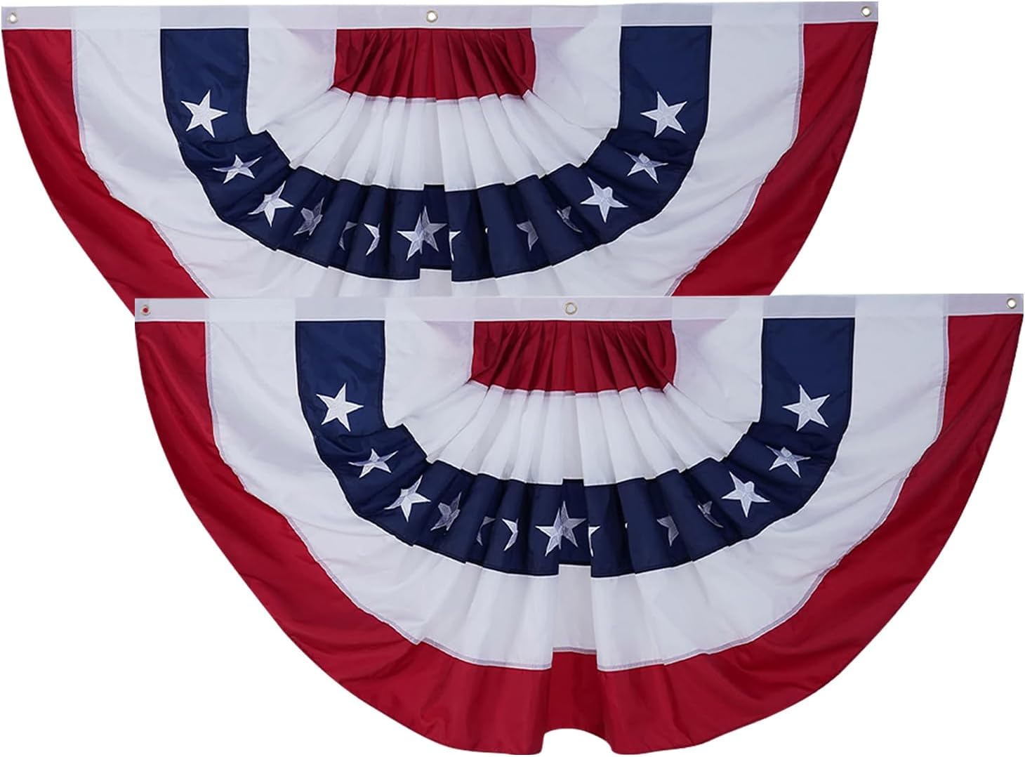 American Bunting Flags Outdoor 3x6 ft 2 Pack, Embroidered Patriotic Bunting for Outside 250th Anniversary, Heavy Duty Flag Bunting Banner with 3 Brass Grommets 4th of July Memorial Day